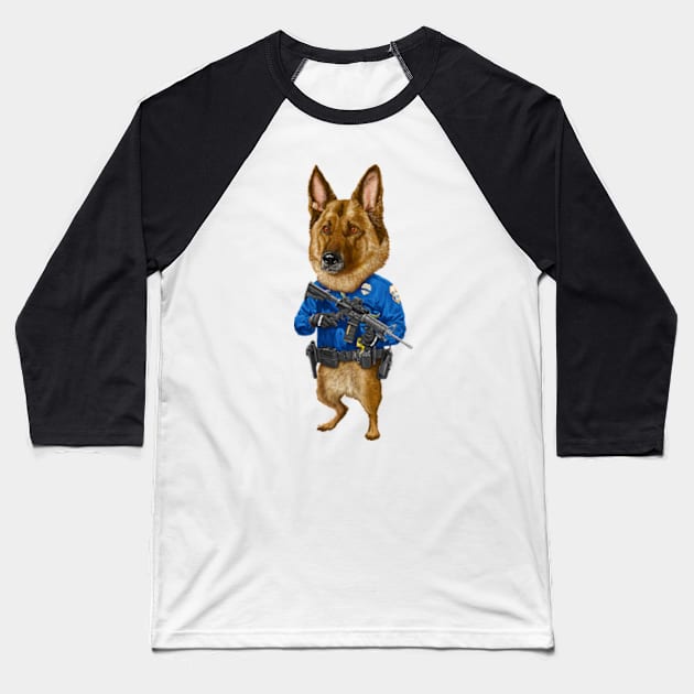 German Shepherd Police Officer Baseball T-Shirt by Motzart